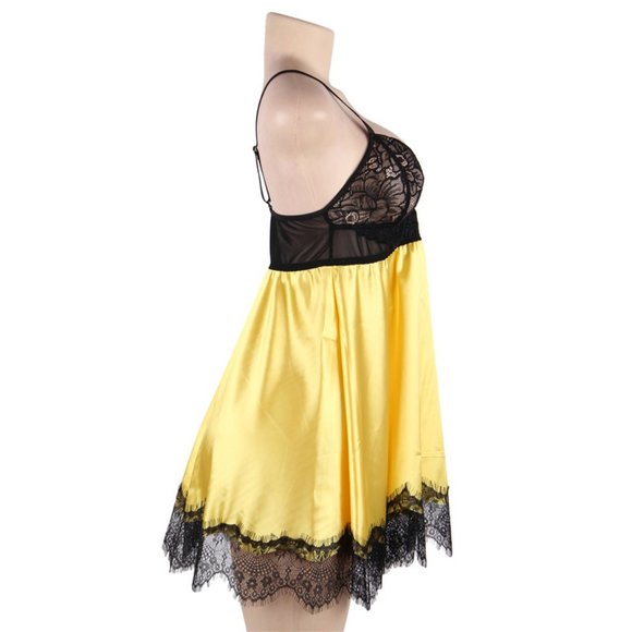 Satin Sleepwear with Blindfold  Eyelash Lace Camisole - Picture 2 of 11